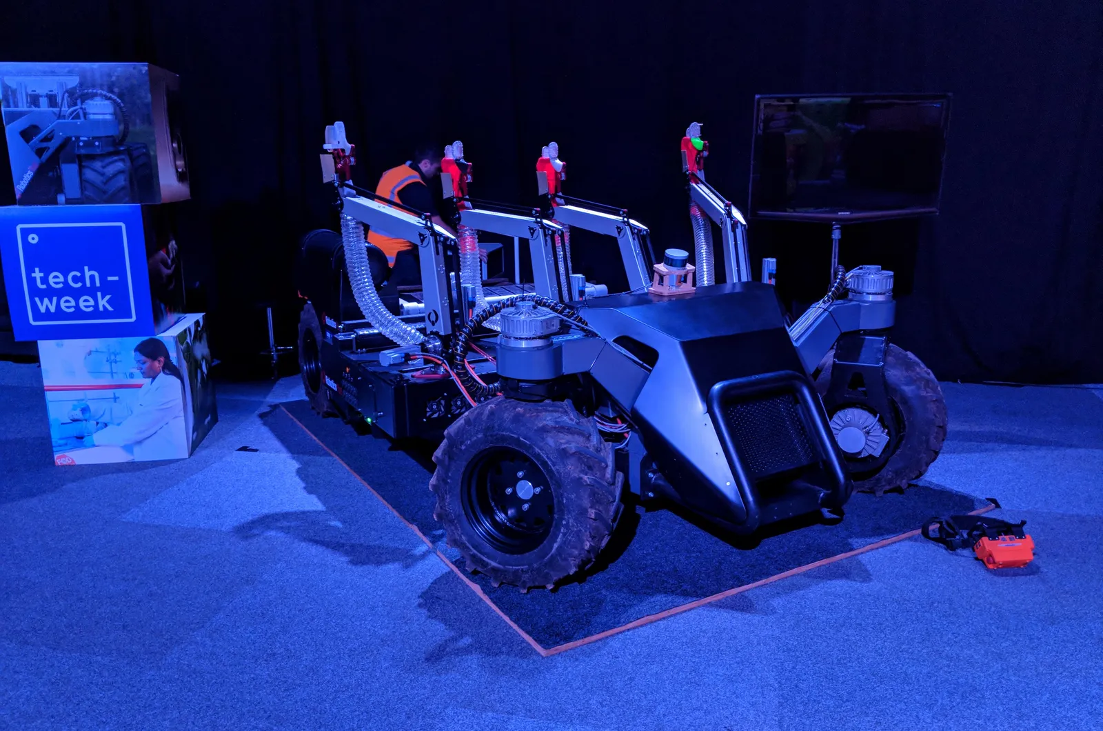 The platform at Tech Week with harvesting arms mounted